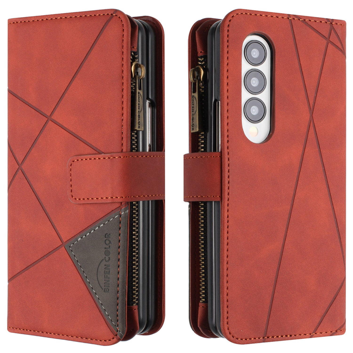 BINFEN COLOR For Samsung Galaxy Z Fold4 5G Imprinted Line Zipper Pocket Case PU Leather Stand Wallet Phone Cover BINFEN COLOR For Samsung Galaxy Z Fold4 5G Imprinted Line Zipper Pocket Case PU Leather Stand Wallet Phone Cover